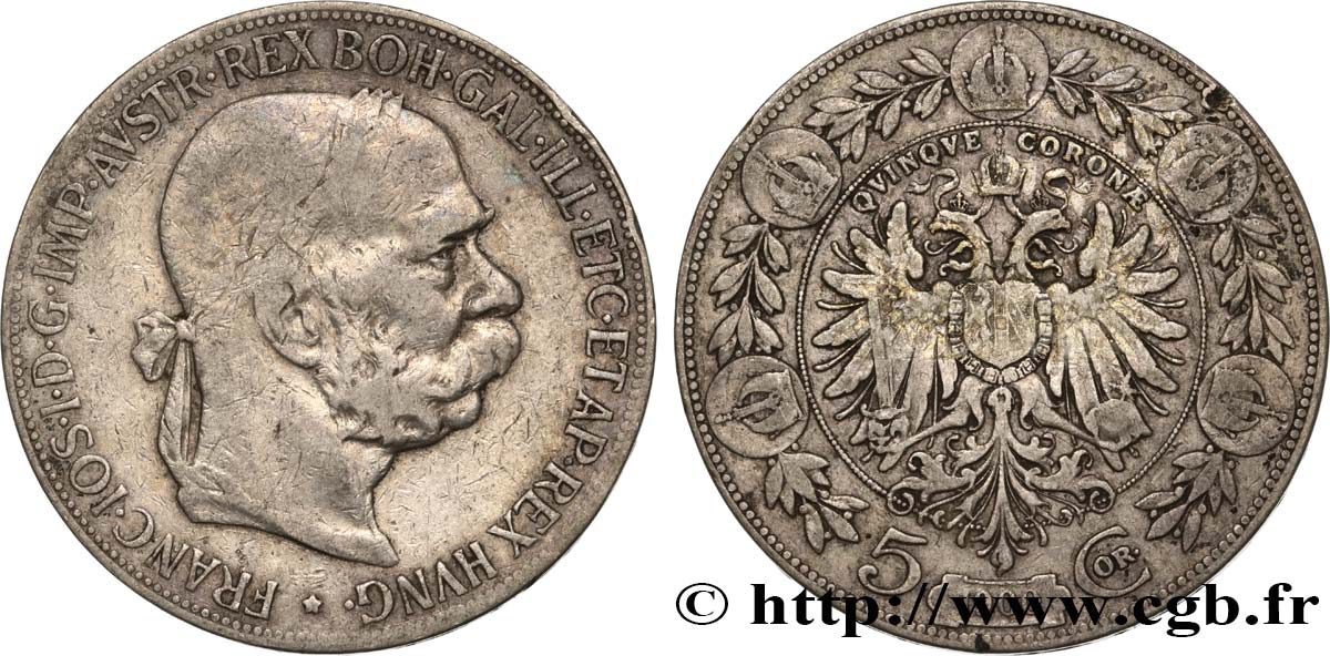 AUSTRIA 5 Corona François-Joseph Ier 1900  BC+ 