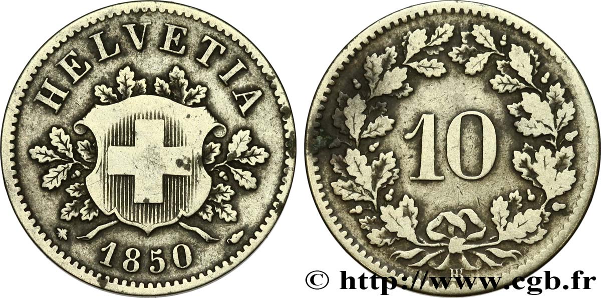 SVIZZERA  10 Centimes (Rappen) croix suisse 1850 Strasbourg - BB MB 