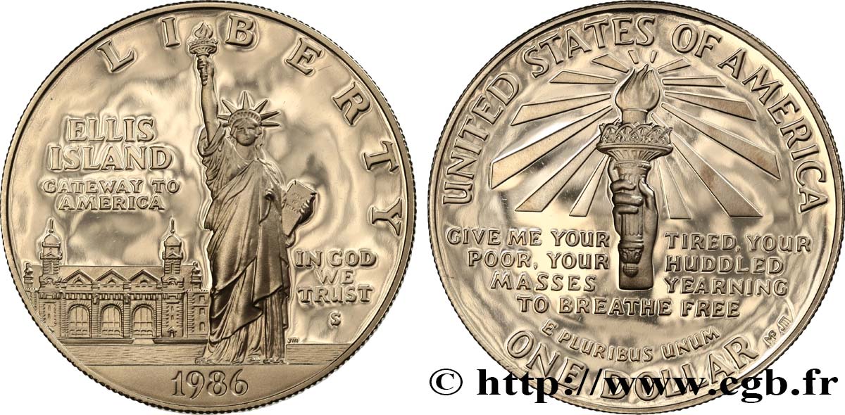 ÉTATS-UNIS D AMÉRIQUE 1 Dollar Proof Statue de la Liberté, Ellis Island 1986 San Francisco - S SPL 