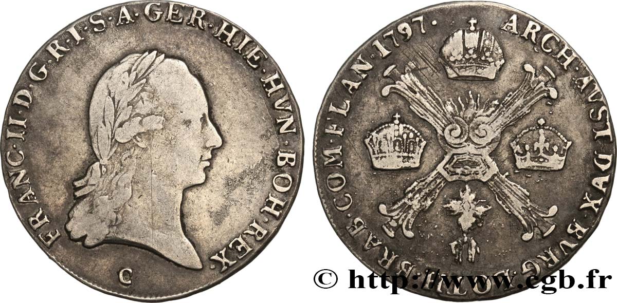 BELGIUM - AUSTRIAN NETHERLANDS 1/4 Kronenthaler François II 1797 Prague VF 