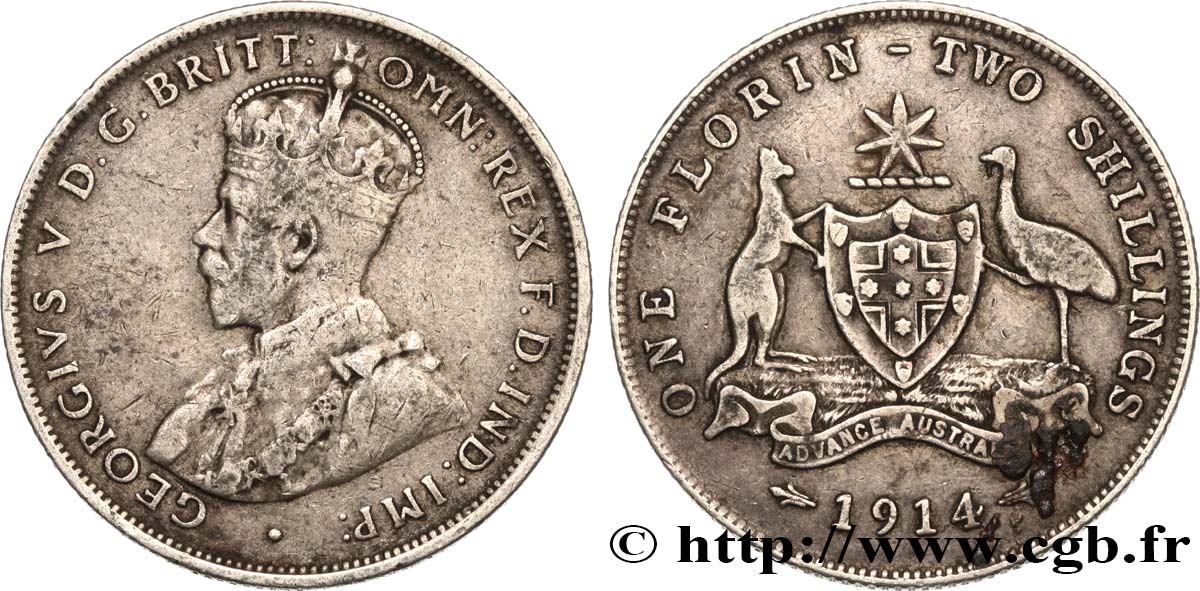 AUSTRALIA 1 Florin Georges V 1914  VF 