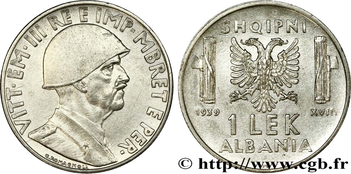 ALBANIE 1 Lek Victor-Emmanuel III d’Italie 1939 Rome SUP 