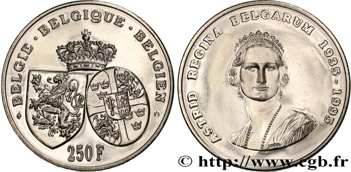 BELGIQUE 250 Francs mort de la reine Astrid 1995 Bruxelles SPL 