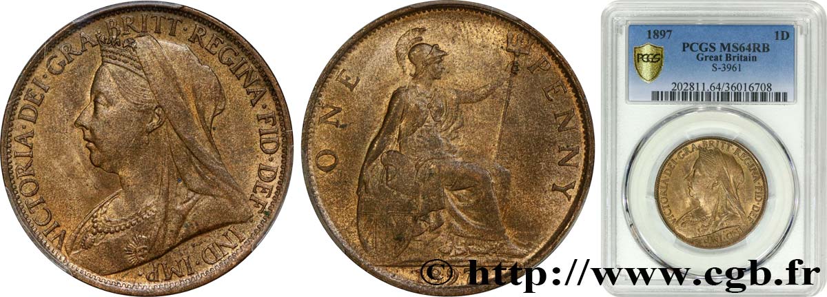 REGNO UNITO 1 Penny Victoria “Old Head” 1897  MS64 PCGS