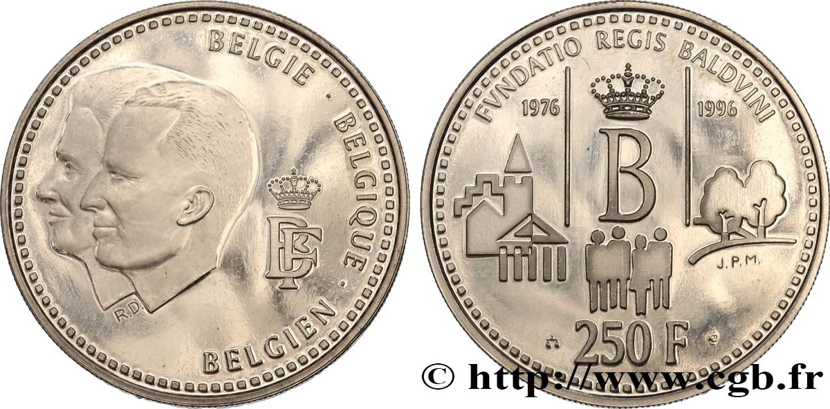 BÉLGICA 250 Francs 20e anniversaire de la fondation du roi Baudouin 1996 Bruxelles SC 