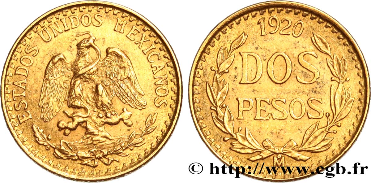 MEXIQUE 2 Pesos or Aigle du Mexique 1920 Mexico TTB 