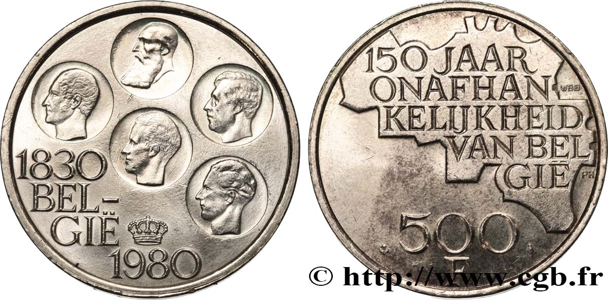 BÉLGICA 500 Francs légende flamande 150e anniversaire de l’indépendance 1980 Bruxelles SC 