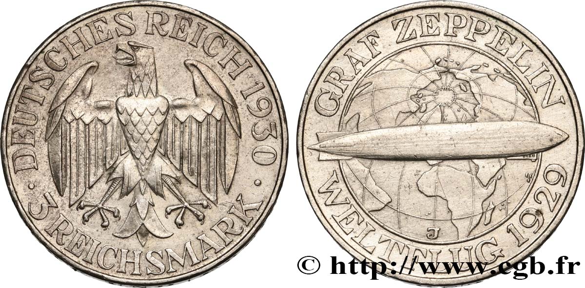ALEMANIA 3 Reichsmark Graf Zeppelin 1930 Hambourg - J MBC+ 