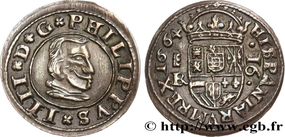 ESPAÑA - REINO DE ESPAÑA - FELIPE IV 16 Maravedis 1664 Ségovie MBC+ 