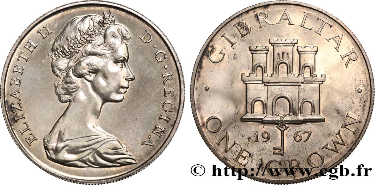 GIBRALTAR 1 Crown  Elisabeth II Proof 1967  AU 