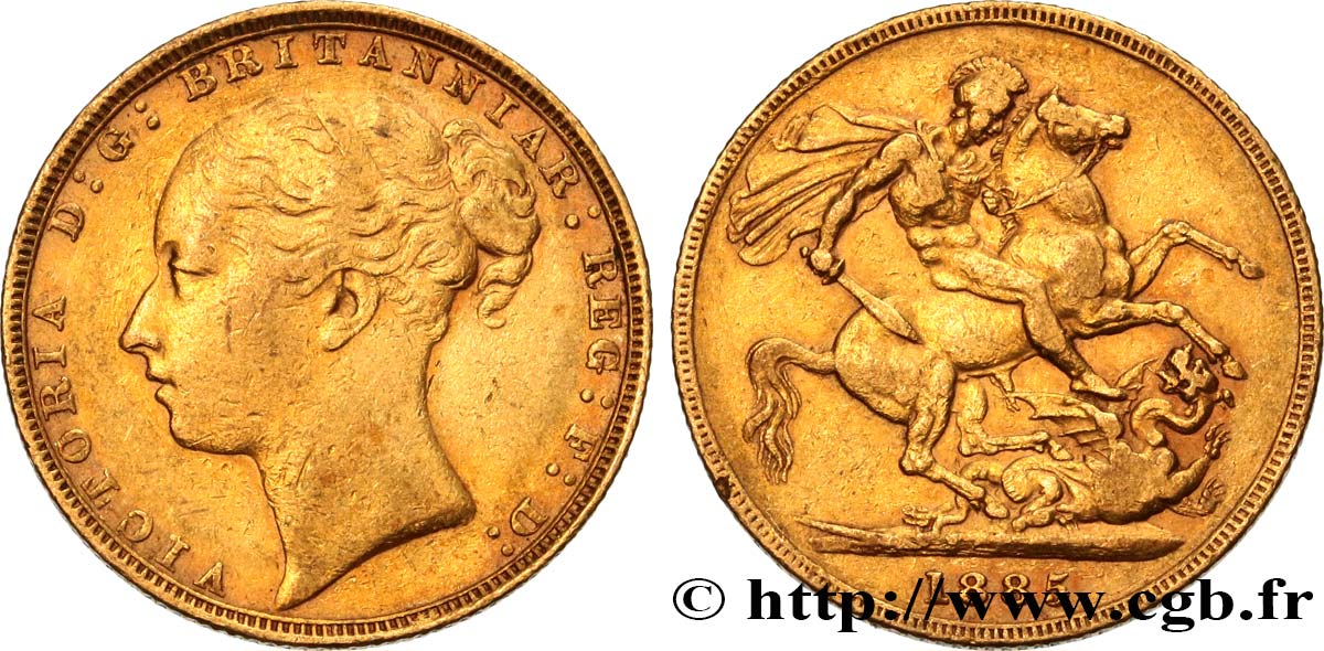 INVESTMENT GOLD 1 Souverain Victoria type Saint-Georges 1885 Londres BC+ 