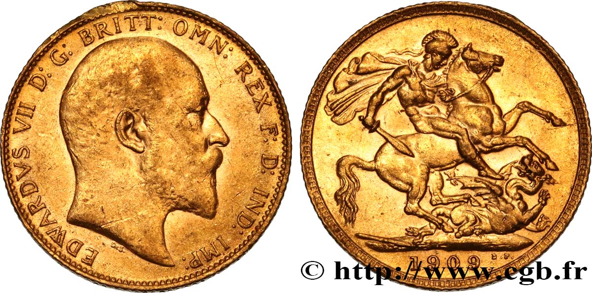 INVESTMENT GOLD 1 Souverain Edouard VII 1909 Londres EBC 