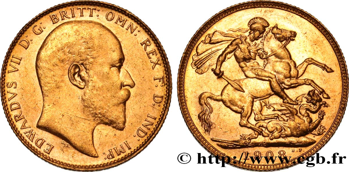 INVESTMENT GOLD 1 Souverain Edouard VII 1908 Perth EBC 