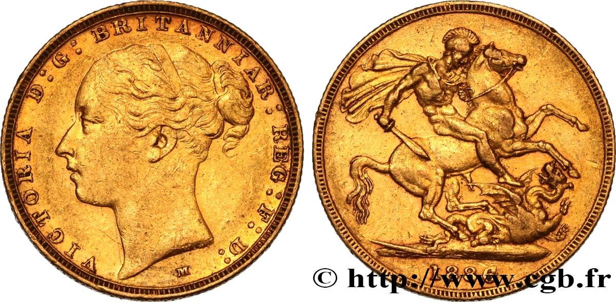 INVESTMENT GOLD 1 Souverain Victoria type Saint-Georges 1886 Melbourne BB 