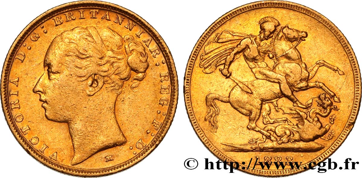 INVESTMENT GOLD 1 Souverain Victoria type Saint-Georges 1883 Melbourne fSS 