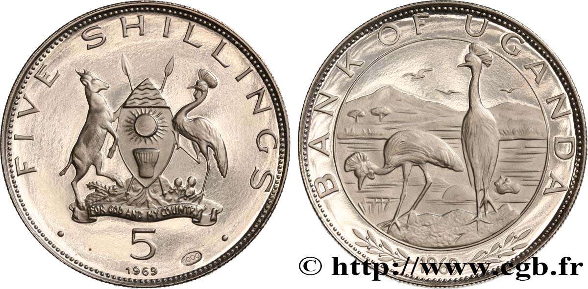 OUGANDA 5 Shillings Proof Grue royale 1969  SPL 