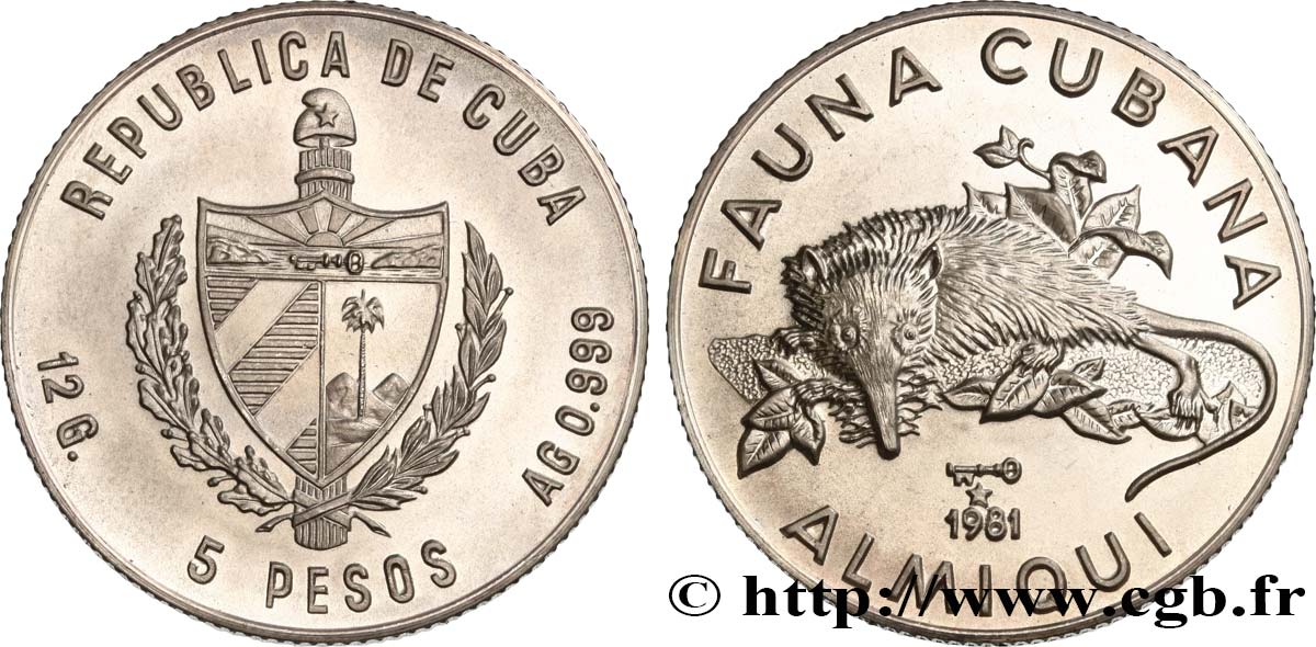 KUBA 5 Pesos Solenodon 1981  fST 