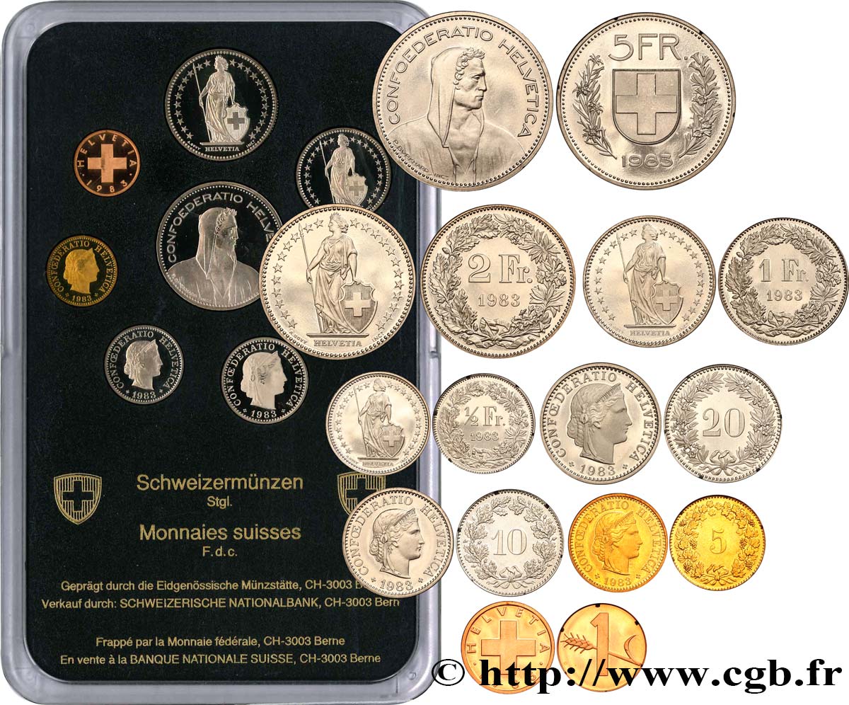 SWITZERLAND Série FDC 8 Monnaies 1983  MS 