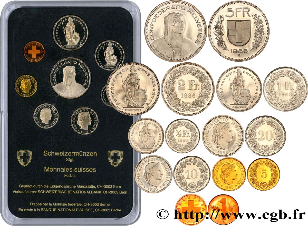 SWITZERLAND Série FDC 8 Monnaies 1986  MS 