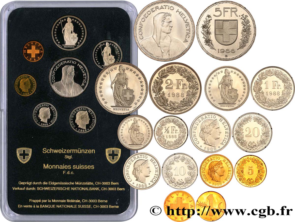 SWITZERLAND Série FDC 8 Monnaies 1988  MS 