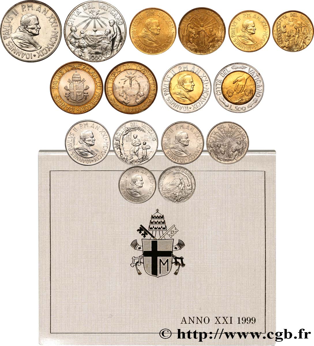 VATICANO E STATO PONTIFICIO Série 8 monnaies Jean-Paul II an XXI 1999 Rome FDC 