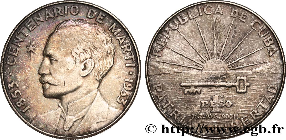 KUBA 1 Peso centenaire de José Marti 1953  fVZ 