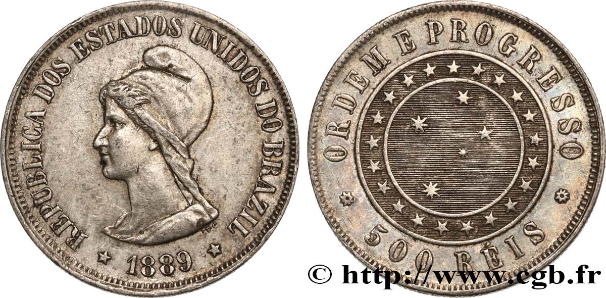 BRASIL 500 Reis République 1889  EBC 