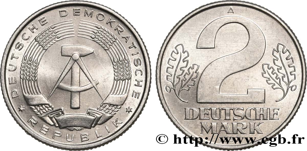 ALLEMAGNE RÉPUBLIQUE DÉMOCRATIQUE 2 Mark emblème de la RDA 1957 Berlin SUP 