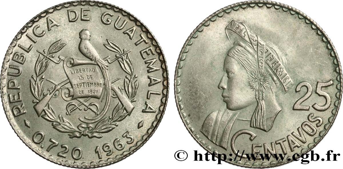 GUATEMALA 25 Centavos 1963  EBC 
