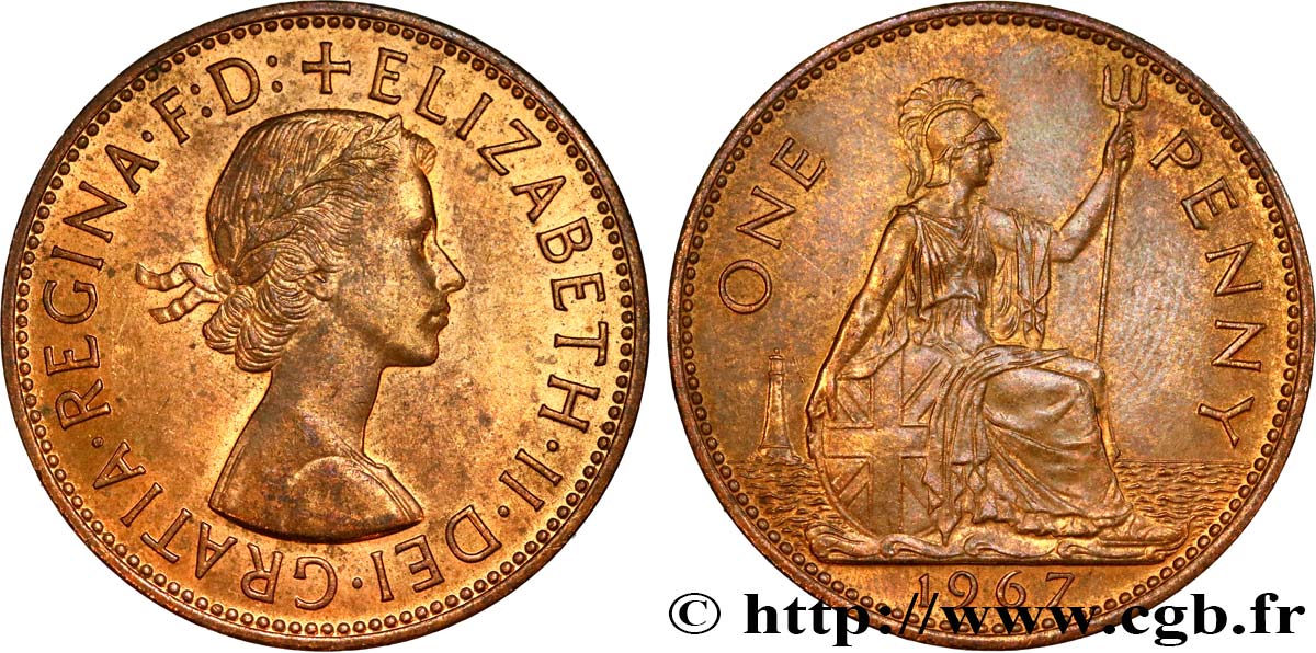 VEREINIGTEN KÖNIGREICH 1 Penny Elisabeth II 1967  VZ 