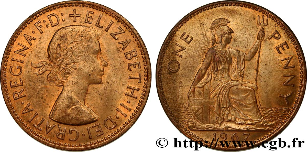 ROYAUME-UNI 1 Penny Elisabeth II 1967  SPL 