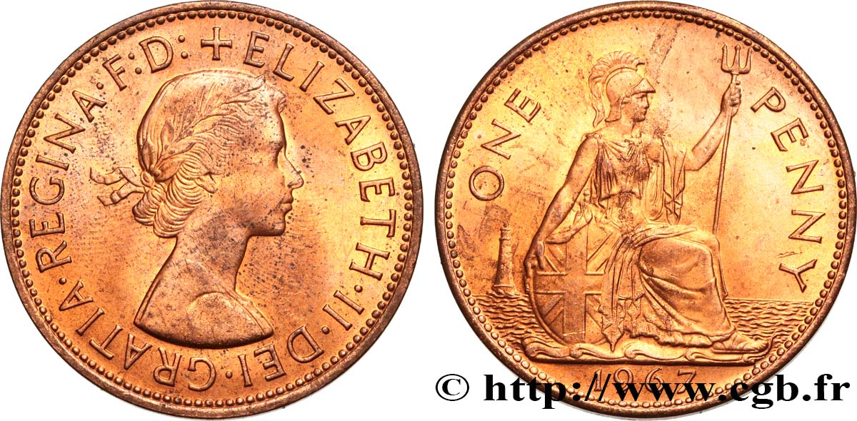 REGNO UNITO 1 Penny Elisabeth II 1967  MS 