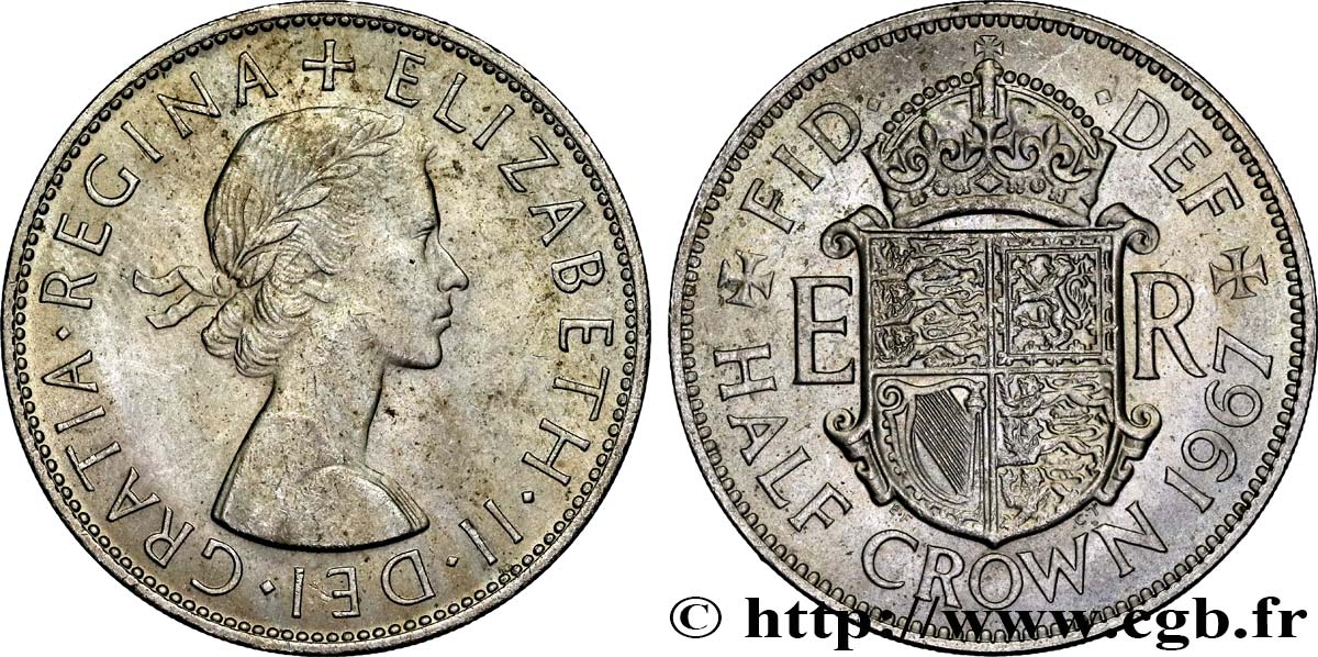 ROYAUME-UNI 1/2 Crown Élisabeth II 1967  SUP 