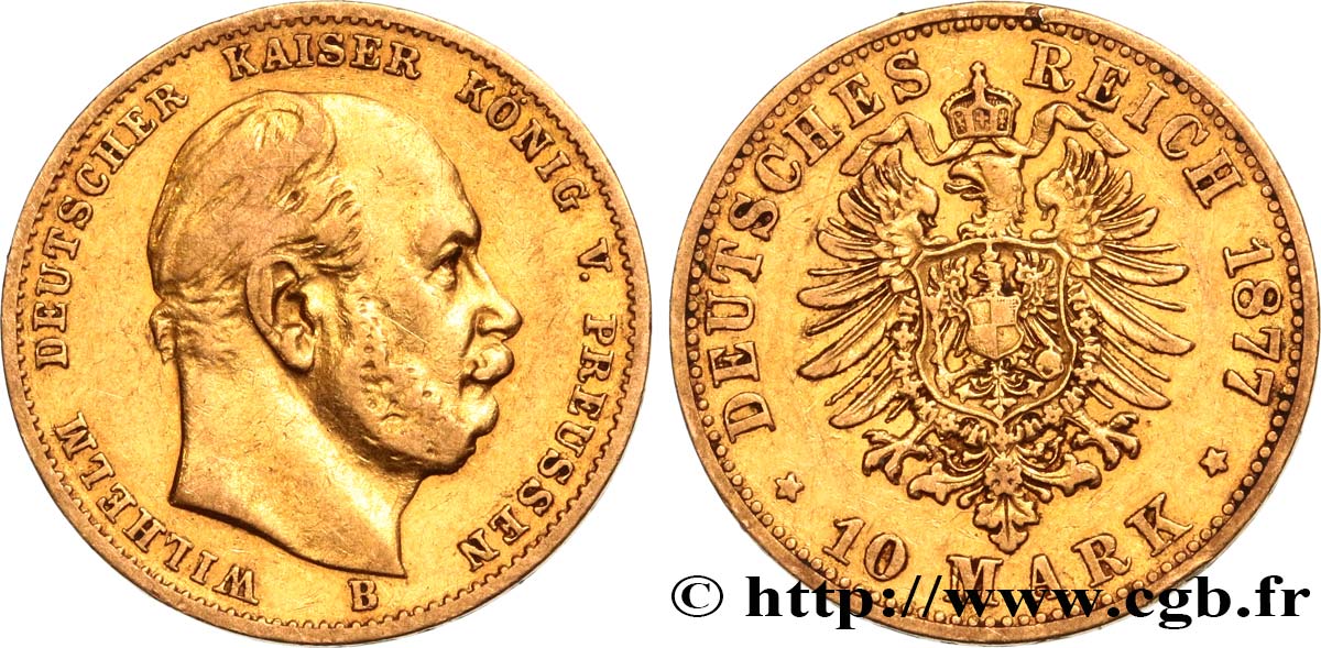 GERMANY - PRUSSIA 10 Mark Guillaume, 2e type 1877 Hannovre VF 