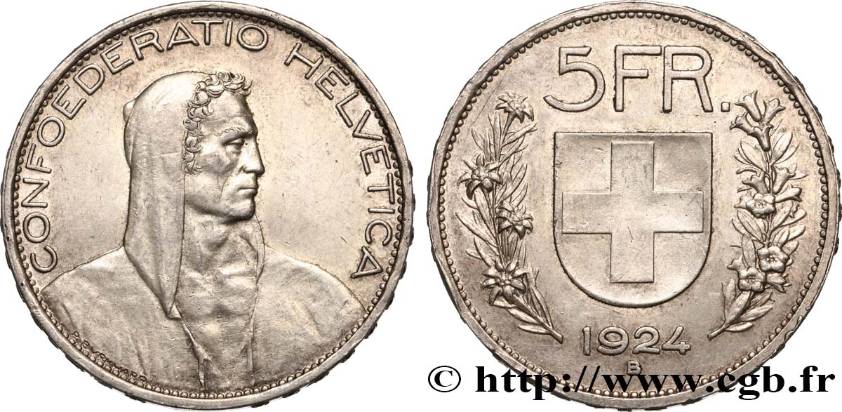 SCHWEIZ 5 Francs berger 1924 Berne VZ 