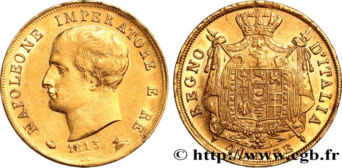 ITALIEN - Königreich Italien - NAPOLÉON I. 40 Lire 1813 Milan fVZ/VZ 
