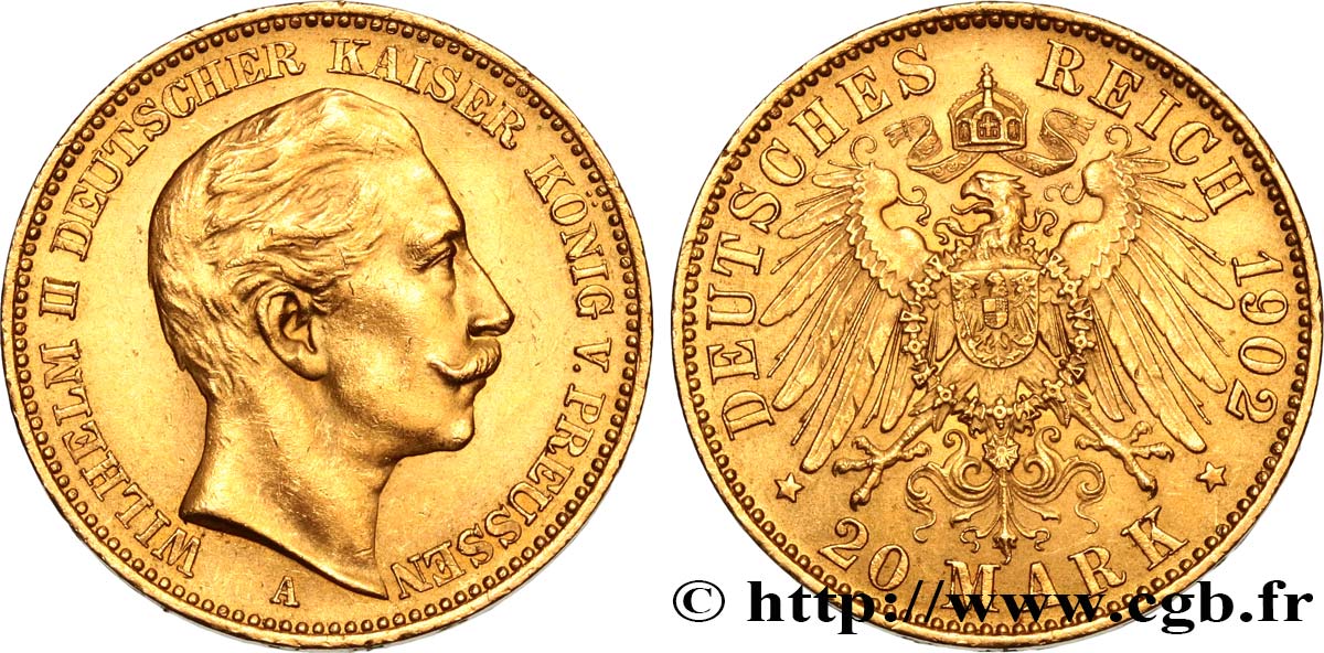 ALEMANIA - PRUSIA 20 Mark Guillaume II 1902 Berlin SC 