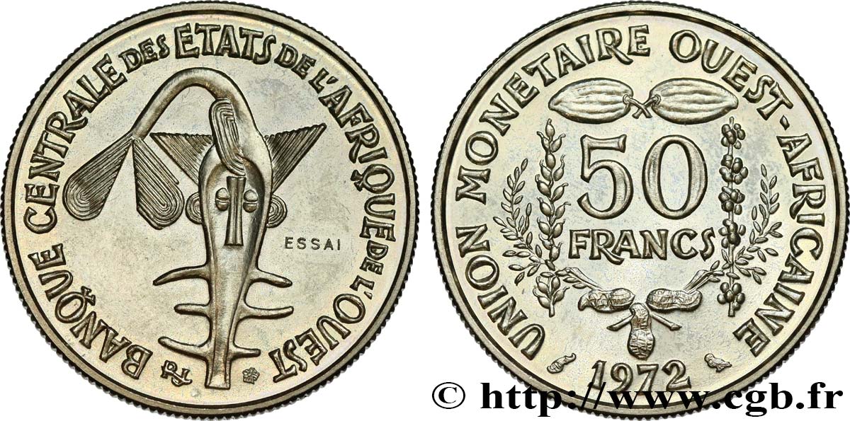 WESTAFRIKANISCHE LÄNDER Essai 50 Francs 1972 Paris fST 