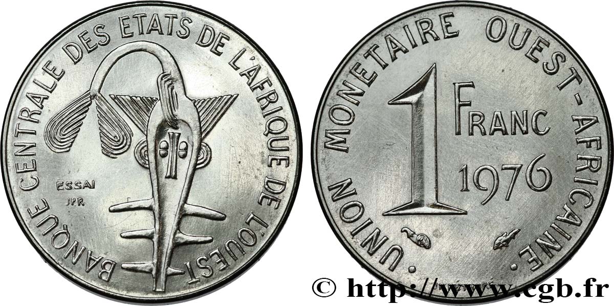ÉTATS DE L AFRIQUE DE L OUEST (BCEAO) Essai de 1 Franc masque 1976 Paris SPL 