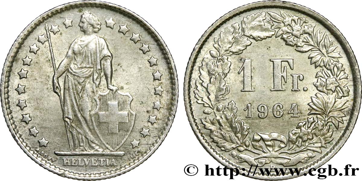 SVIZZERA  1 Franc Helvetia 1964 Berne SPL 