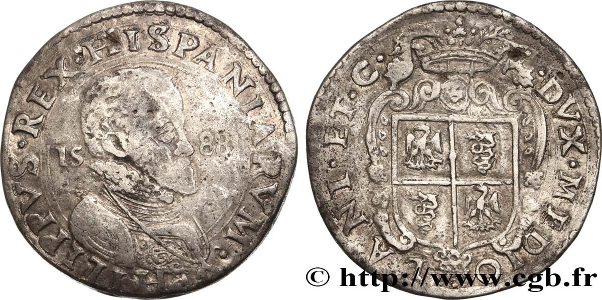 ITALY - MILAN Scudo Philippe II 1588 Milan VF 
