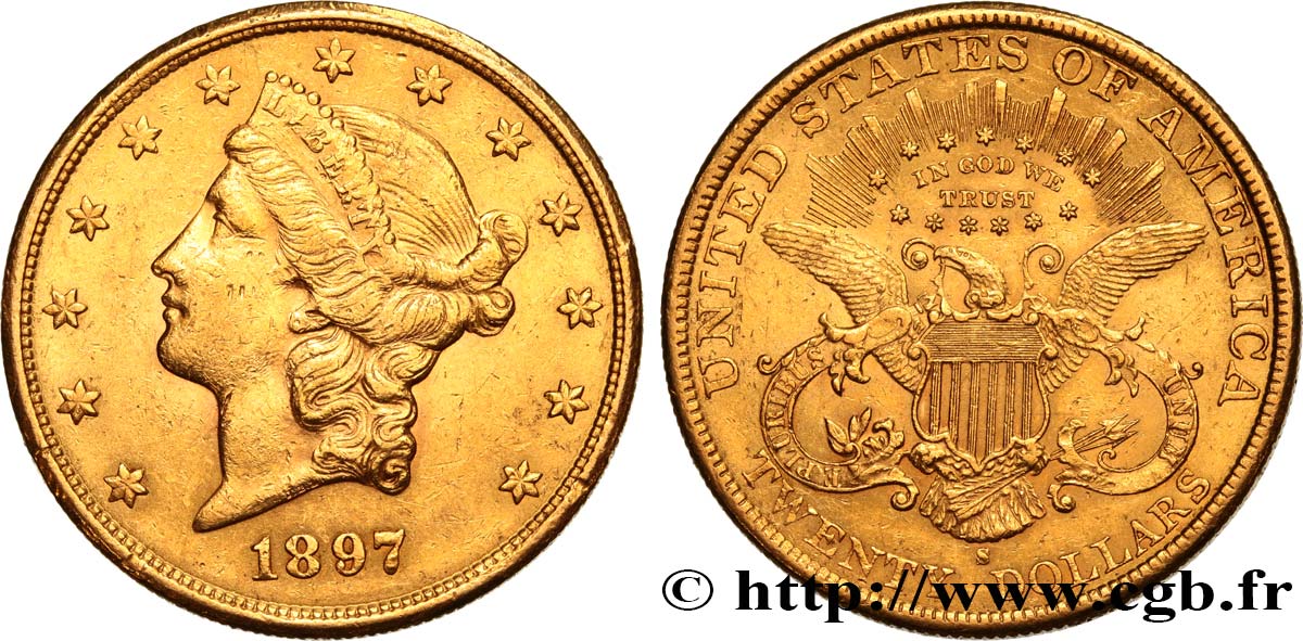 INVESTMENT GOLD 20 Dollars  Liberty  1897 San Francisco q.SPL/SPL 