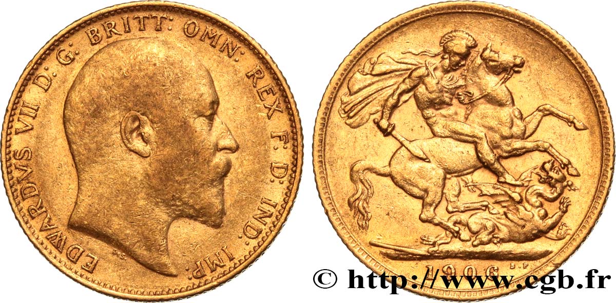 INVESTMENT GOLD 1 Souverain Edouard VII 1906 Londres VF 