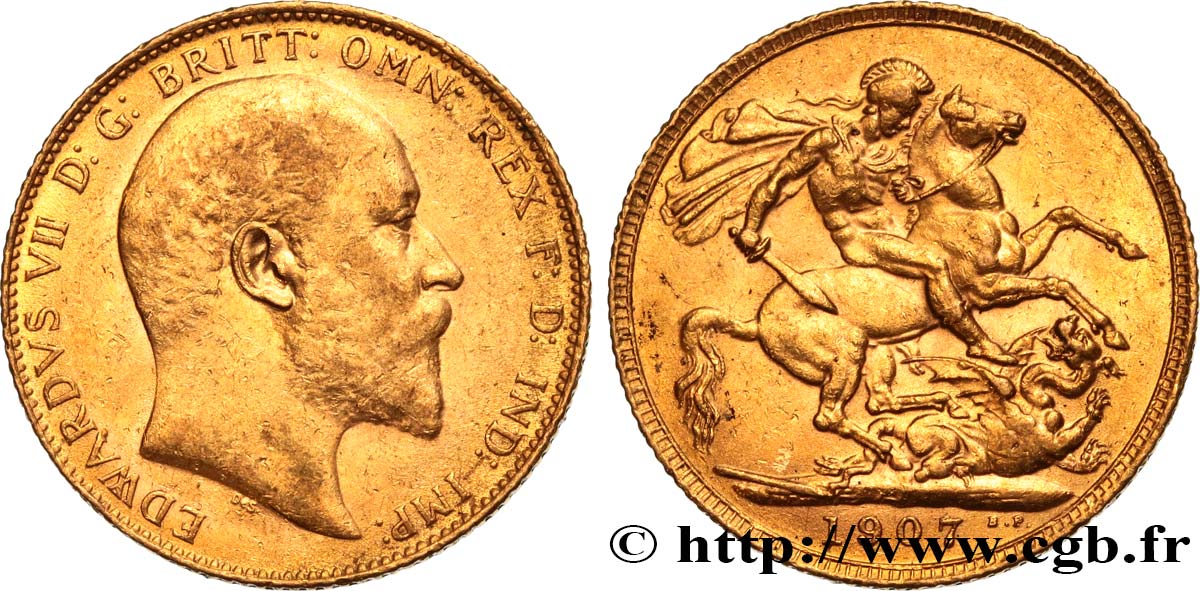 INVESTMENT GOLD 1 Souverain Edouard VII 1907 Londres MBC+ 