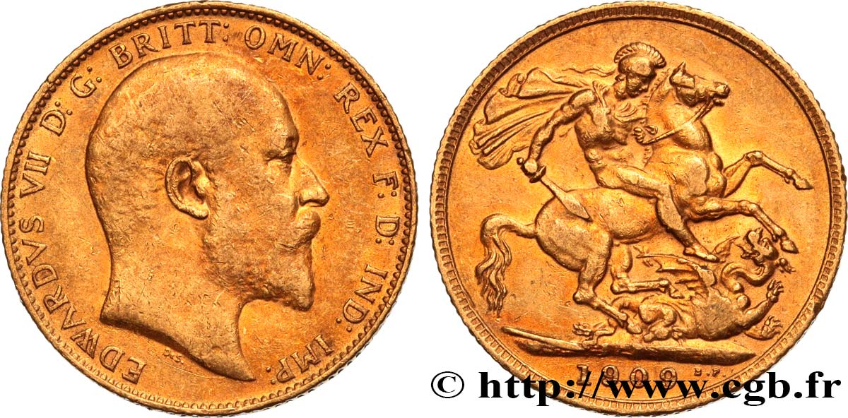 INVESTMENT GOLD 1 Souverain Edouard VII 1909 Londres fSS 