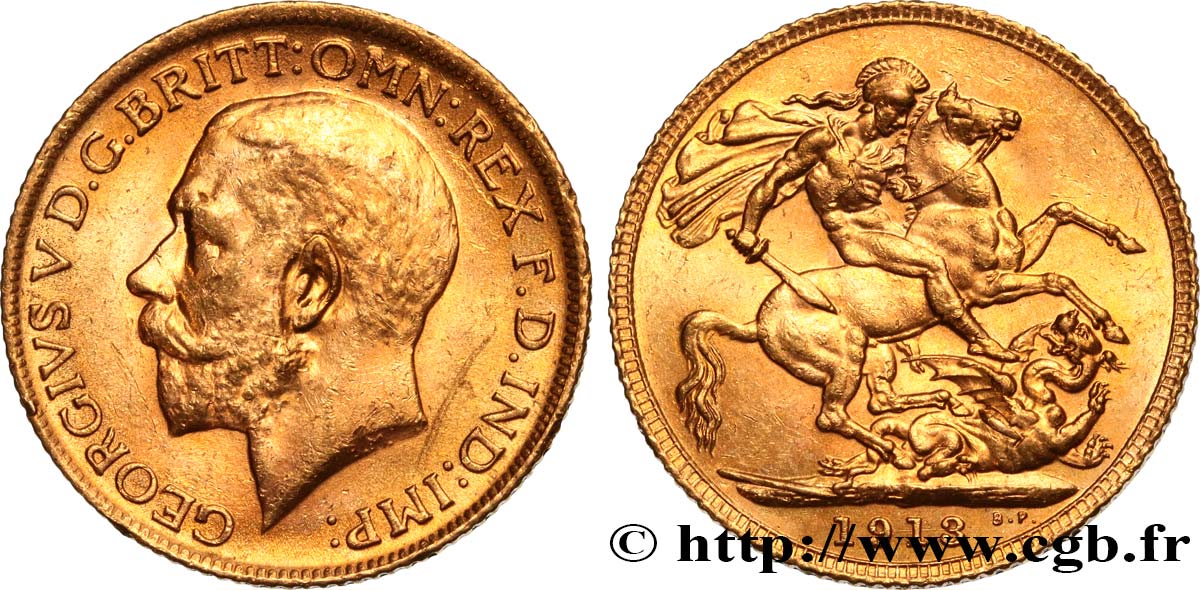 INVESTMENT GOLD 1 Souverain Georges V 1913 Londres MS 