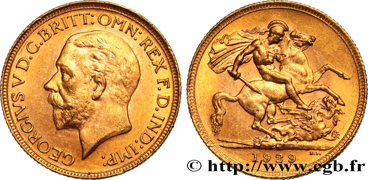 INVESTMENT GOLD 1 Souverain Georges V 1929 Afrique du Sud MS 