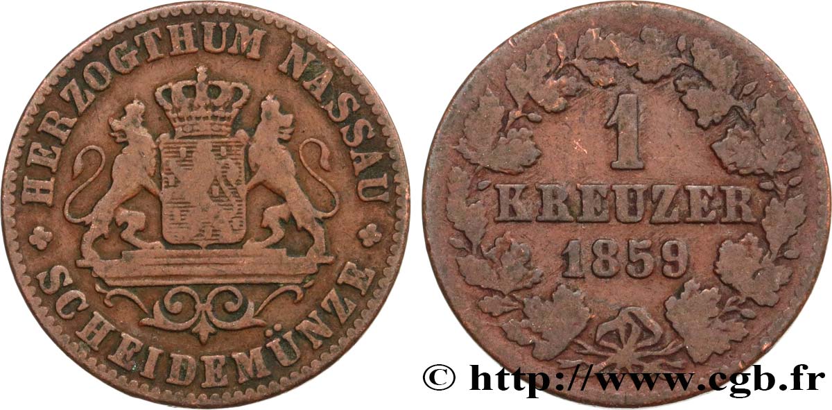 GERMANIA - NASSAU 1 Kreuzer 1859  BB 