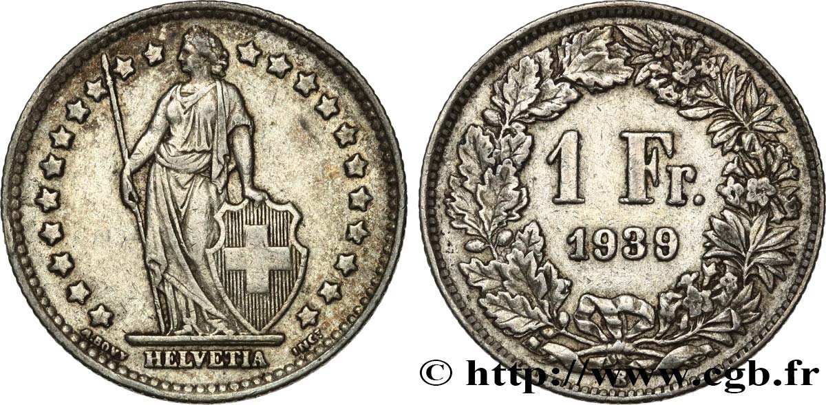 SUISSE 1 Franc Helvetia 1939 Berne TTB 