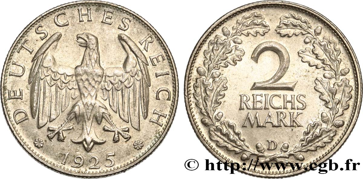 GERMANIA 2 Reichsmark 1925 Munich MS 